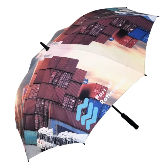 Очень большой автоматический каркас из стекловолокна, водонепроницаемый большой оптовый зонт для гольфа с длинной палкой и печатью индивидуального логотипа
