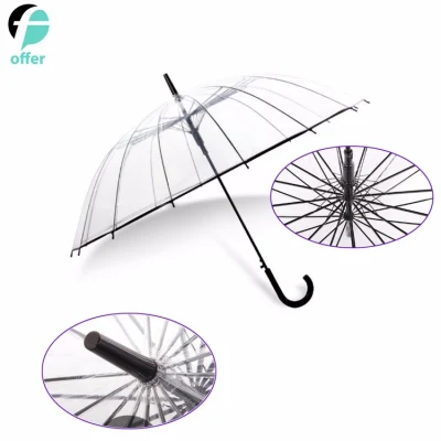 Большой, автоматически открывающийся и ветронепроницаемый прозрачный зонт.